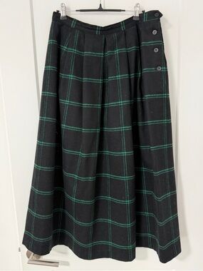 Green & Black Wool-blend Skirt - Size 14